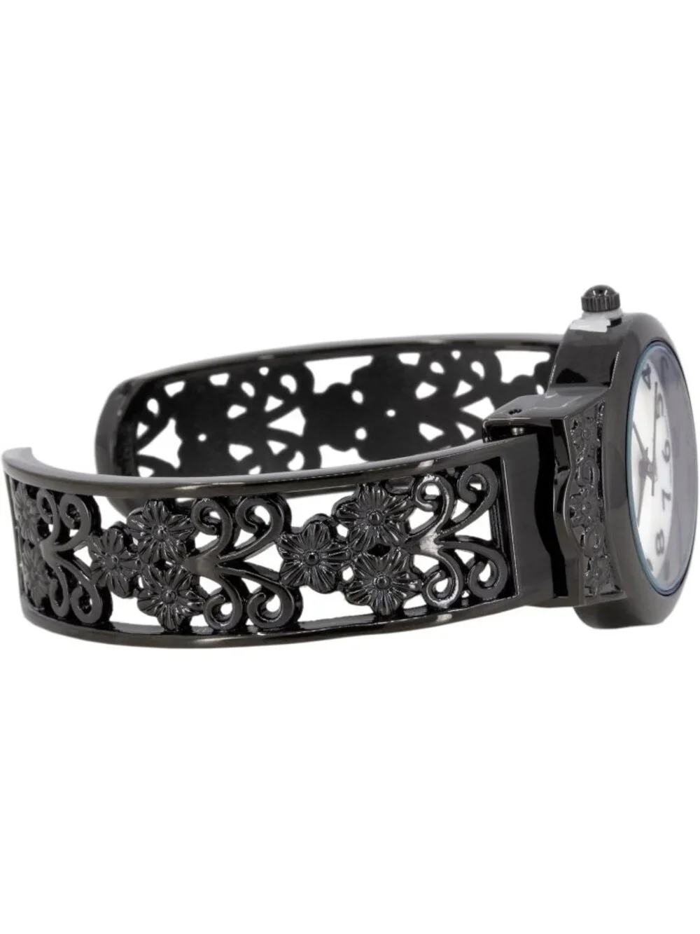 Women's Black Japanese Quart 28mm Case Elegantly Designed Cuff Bangle Watch